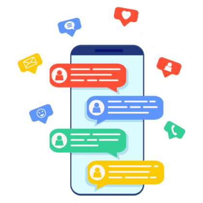 Illustration of a smartphone overflowing with colourful message and notification bubbles