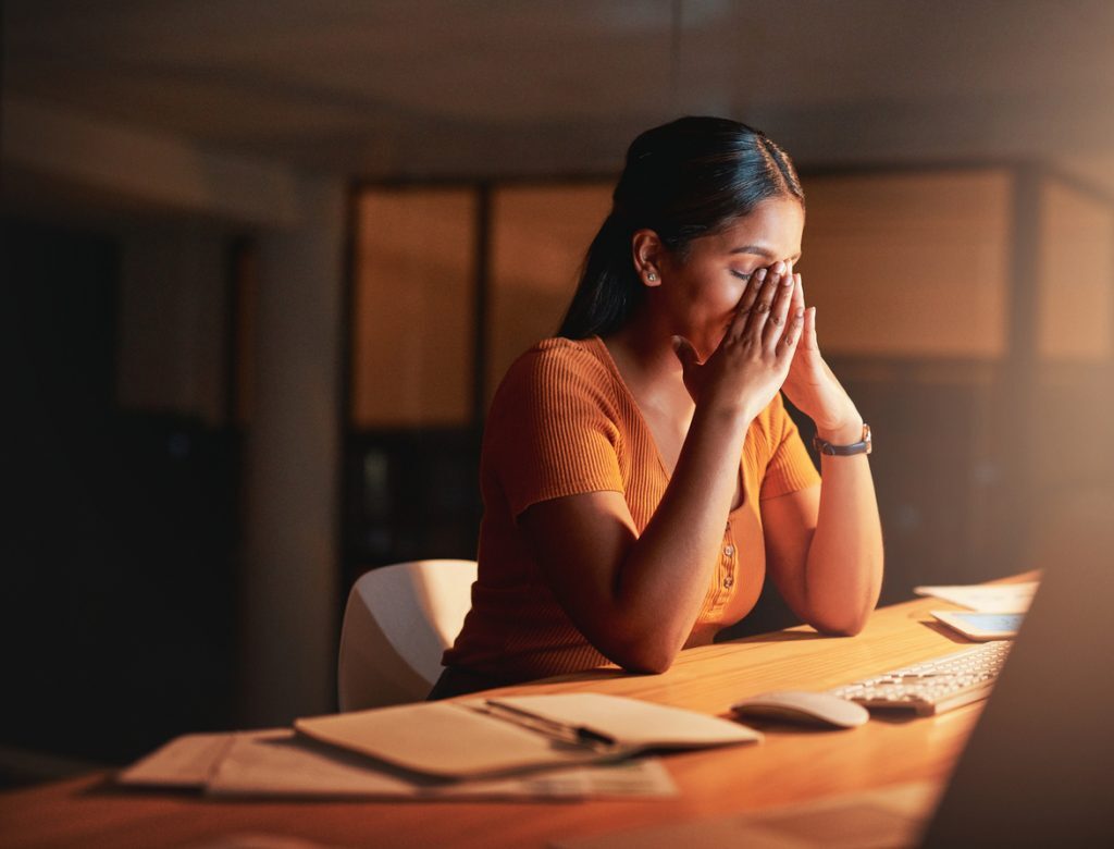 Emotional woman due to stress and her thinking is affected