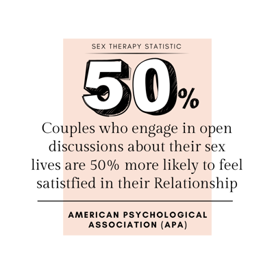 Sex-Therapy-Stat- couples who engage in open discussions about their sex lives are 50% more likely to feel satisfied in their relationship Sex-Therapy-Stat- couples who engage in open discussions about their sex lives are 50% more likely to feel satisfied in their relationship