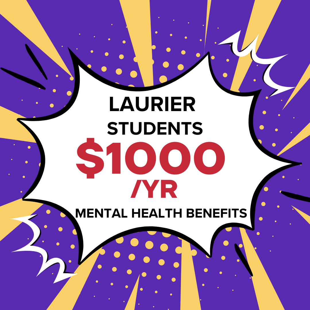 Wilfrid Laurier University student benefits infographic highlighting access to counselling support. Wilfrid Laurier University student benefits infographic highlighting access to counselling support.